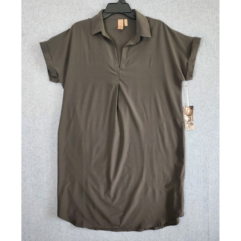 Indyeva Frivol Shirt Dress Olive Green Size Medium Short Sleeves Activewear NEW